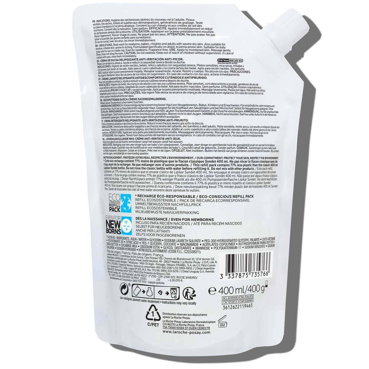 Eczema Lipikar Eco-conscious Refill Syndet AP 400ml back