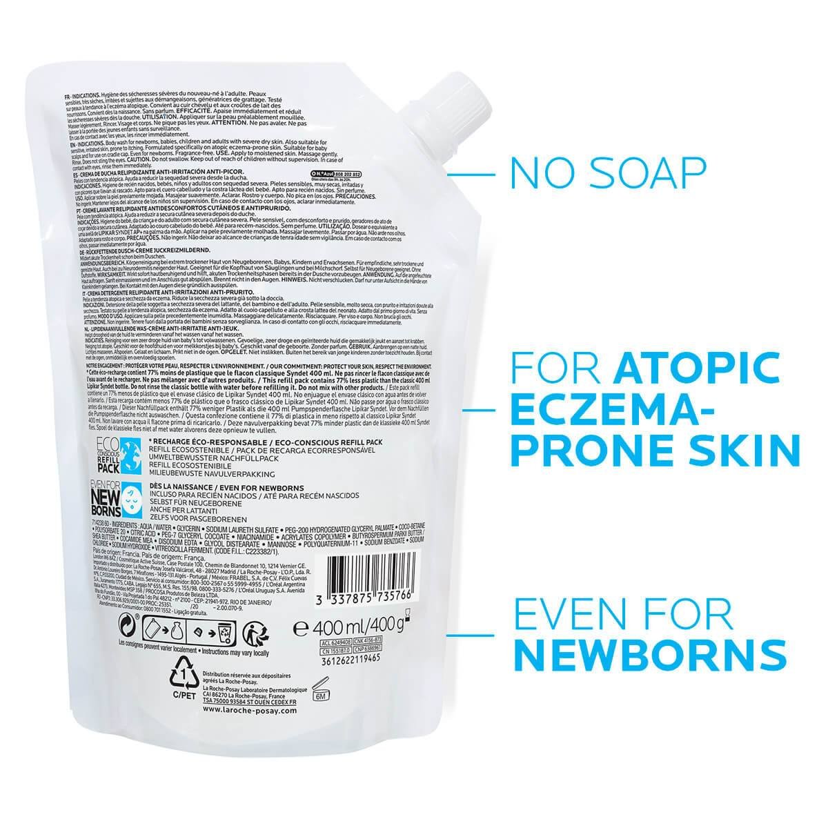 Eczema Lipikar Eco-conscious Refill Syndet AP 400ml zoomed back