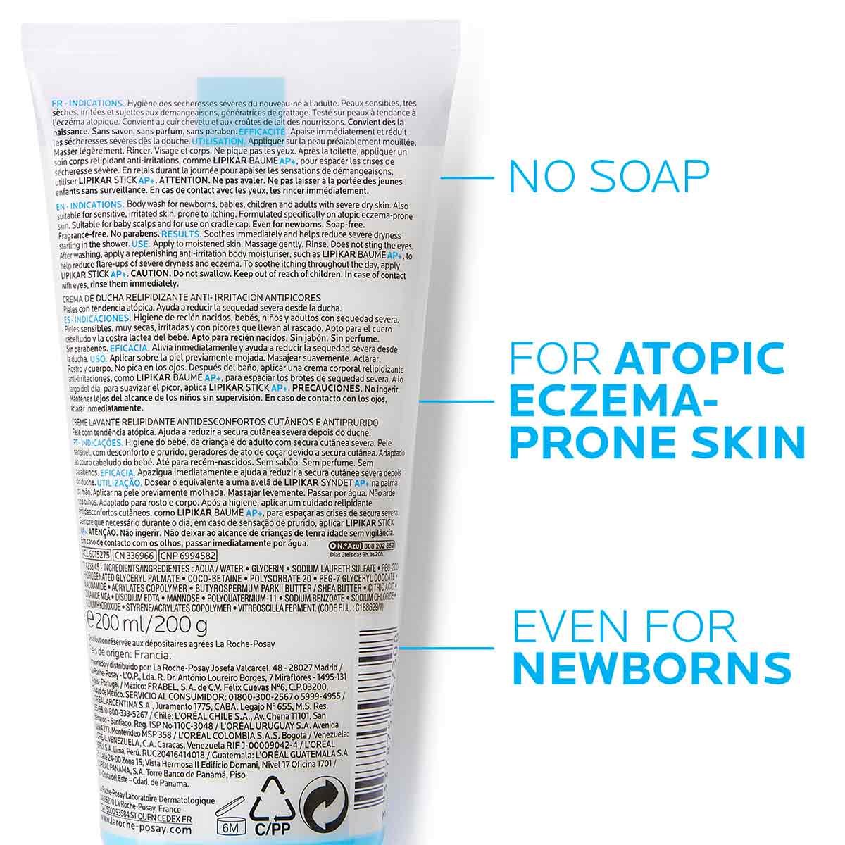La Roche Posay ProductPage Eczema Lipikar Syndet AP 200ml 333787553730 zoomed back